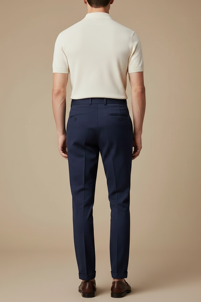 Pantalon Chino Homme Bleu Marine Taille Haute Plissé Élégant - Gabardine - vue 2