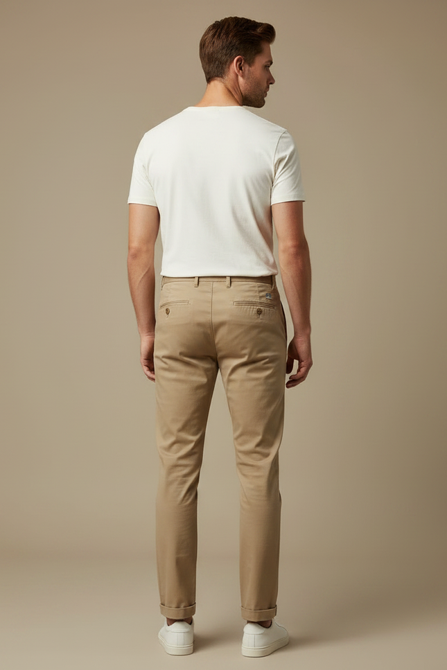 Pantalon Chino Homme Coupe Droite Beige Coton - vue 2