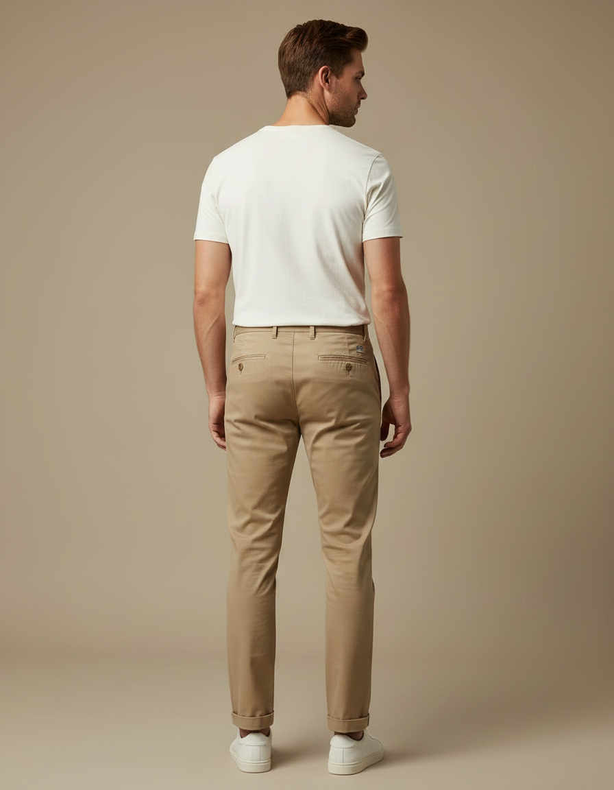 Pantalon Chino Homme Coupe Droite Beige Coton - vue 2