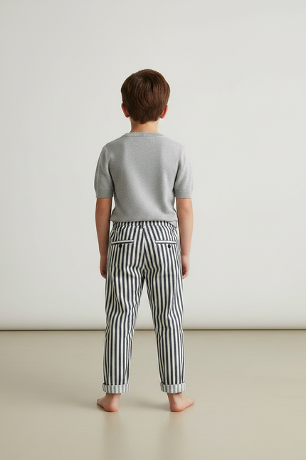 Pantalon Chino Rayé Noir Blanc Coton Enfant - Multicolore - vue 2