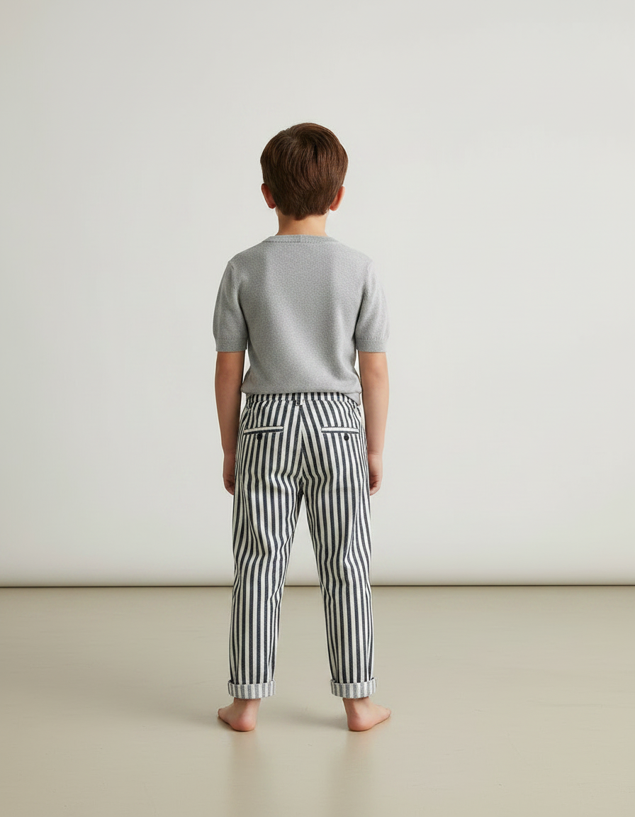 Pantalon Chino Rayé Noir Blanc Coton Enfant - Multicolore - vue 2