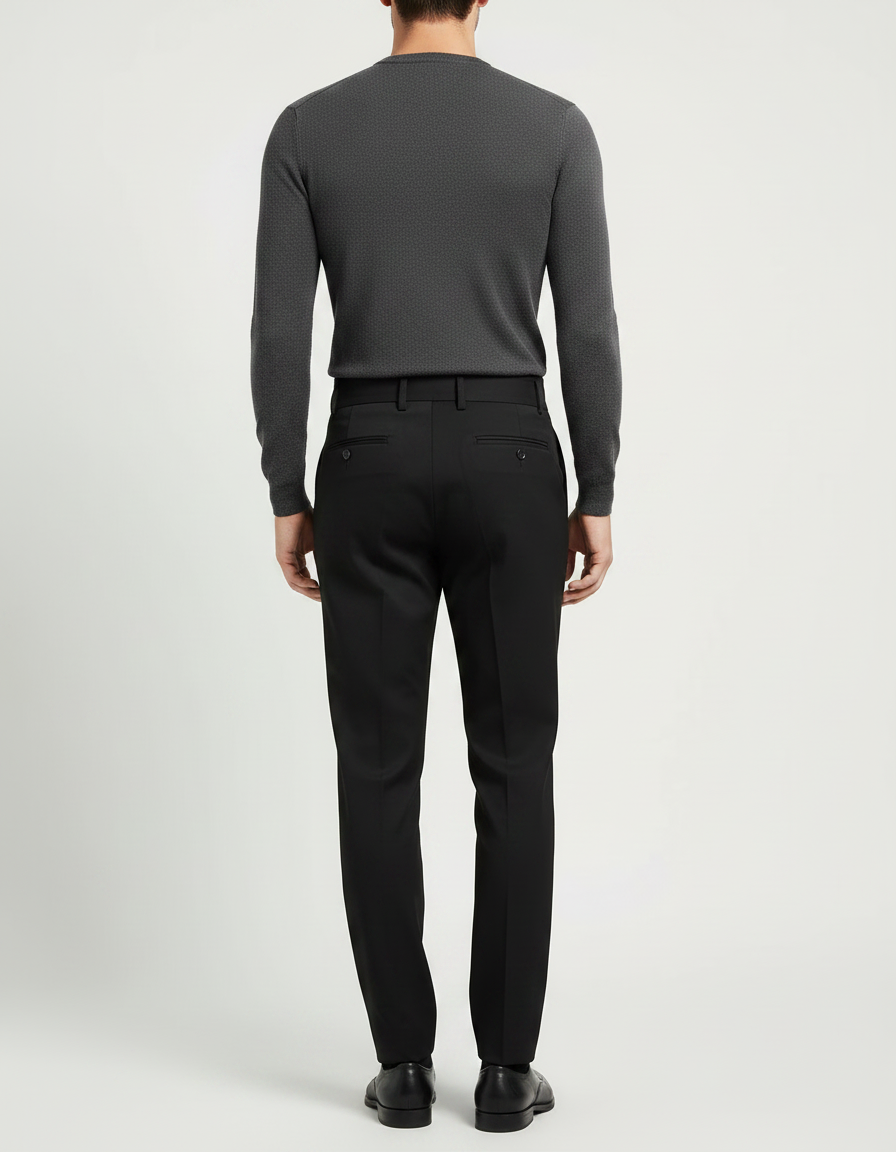 Pantalon Chino Noir Plissé Droit Élégant Homme - Gabardine - vue 2