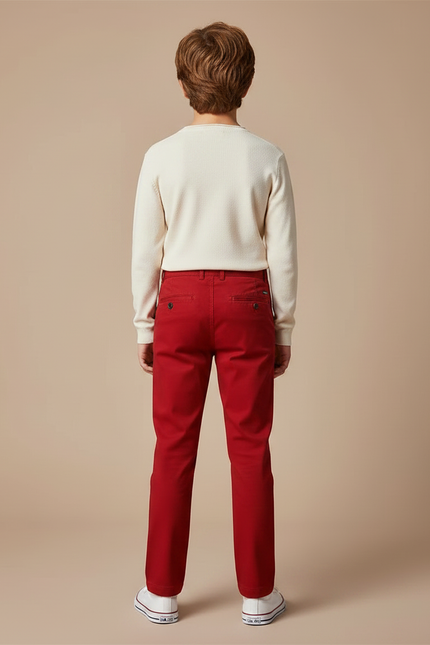 Pantalon Chino Rouge Droit Coton Garçon Élégant - vue 2