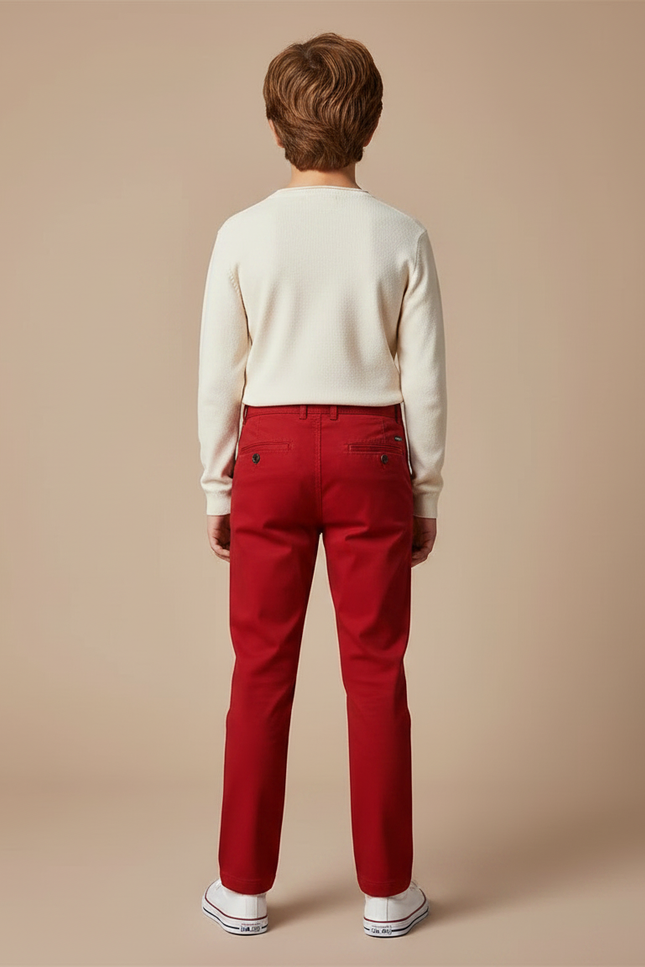 Pantalon Chino Rouge Droit Coton Garçon Élégant - vue 2