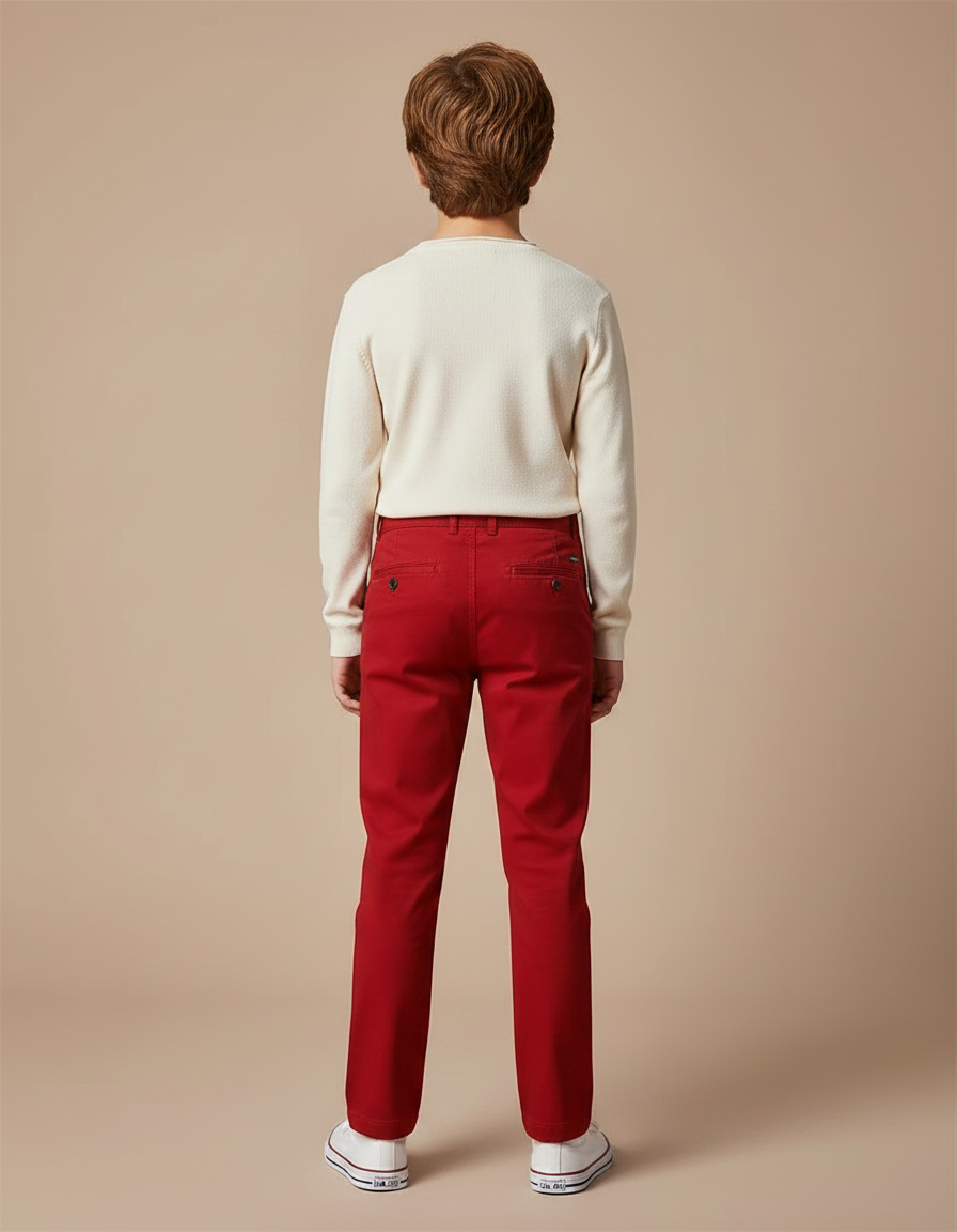 Pantalon Chino Rouge Droit Coton Garçon Élégant - vue 2