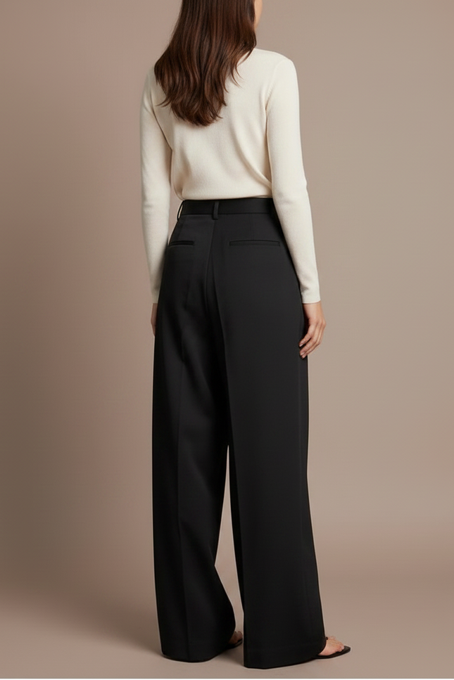 Pantalon Chino Noir Plissé Ample Fluide Femme - Polyester - vue 2
