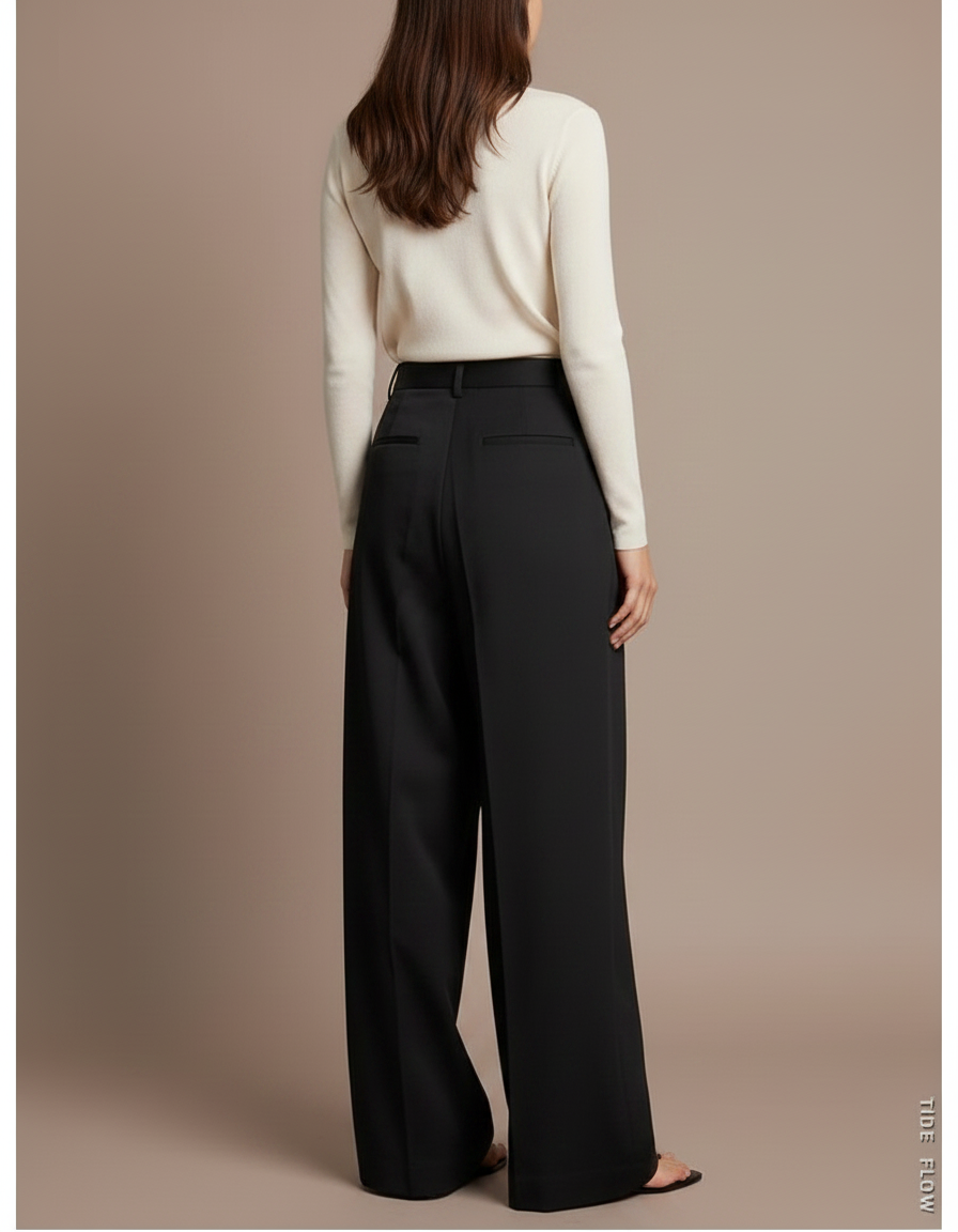 Pantalon Chino Noir Plissé Ample Fluide Femme - Polyester - vue 2