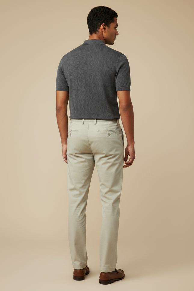 Pantalon Chino Beige Coton Uni Slim Décontracté - vue 2
