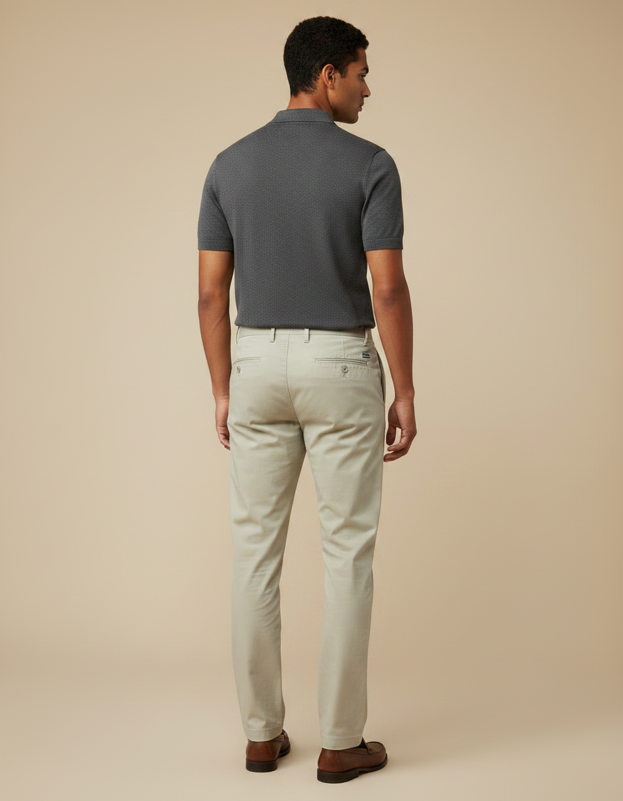 Pantalon Chino Beige Coton Uni Slim Décontracté - vue 2