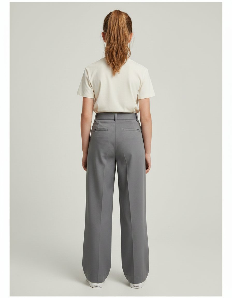 Pantalon Chino Gris Ample Plissé Enfant Décontracté - Gabardine - vue 2