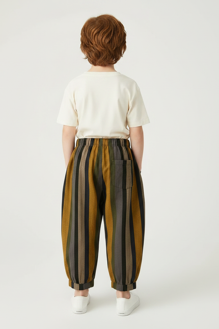 Pantalon Chino Rayé Ample Élastiqué Enfant - Multicolore Lin - vue 2