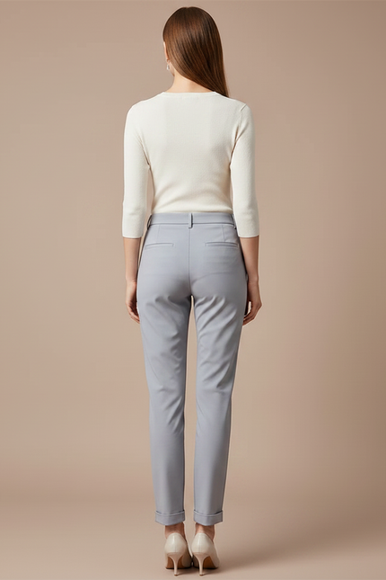 Pantalon Chino Gris Clair Coupe Droite Élégant Femme - Gabardine - vue 2