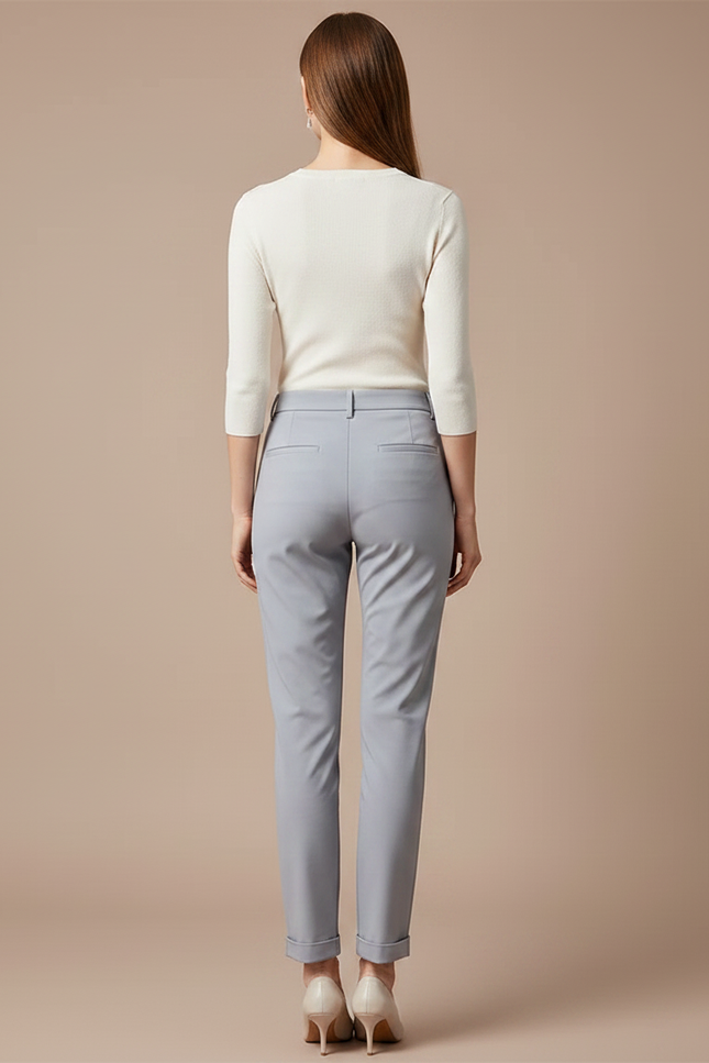 Pantalon Chino Gris Clair Coupe Droite Élégant Femme - Gabardine - vue 2