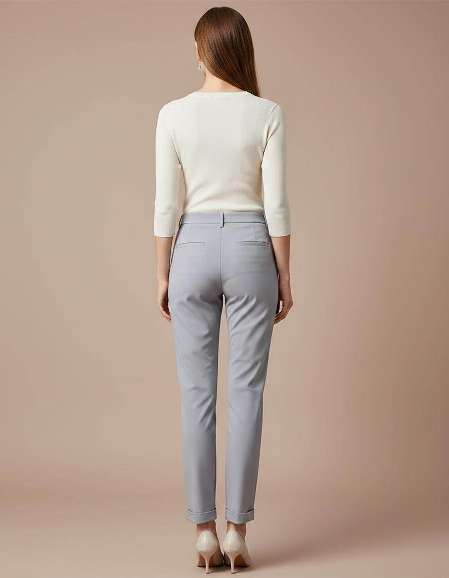 Pantalon Chino Gris Clair Coupe Droite Élégant Femme - Gabardine - vue 2