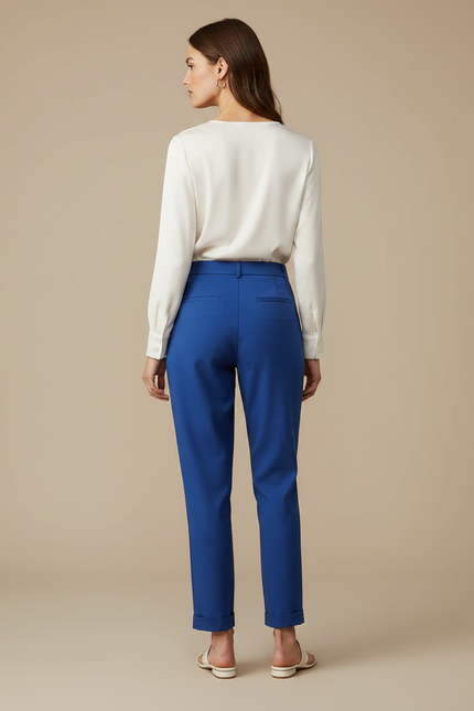 Pantalon Chino Bleu Royal Plissé Élégant Femme - Gabardine - vue 2