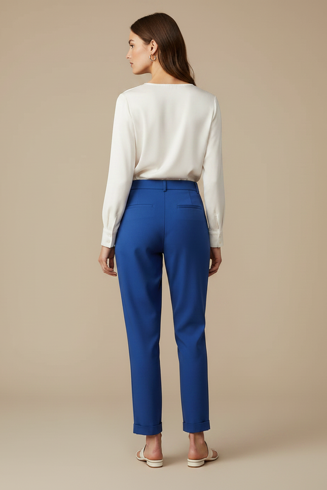 Pantalon Chino Bleu Royal Plissé Élégant Femme - Gabardine - vue 2