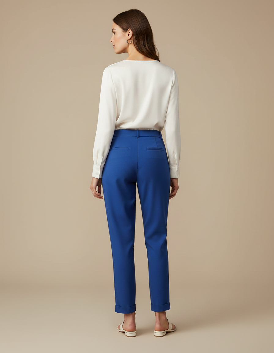 Pantalon Chino Bleu Royal Plissé Élégant Femme - Gabardine - vue 2
