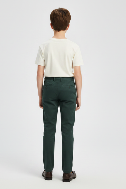 Pantalon Chino Vert Foncé Coupe Droite Confortable Garçon - Coton - vue 2