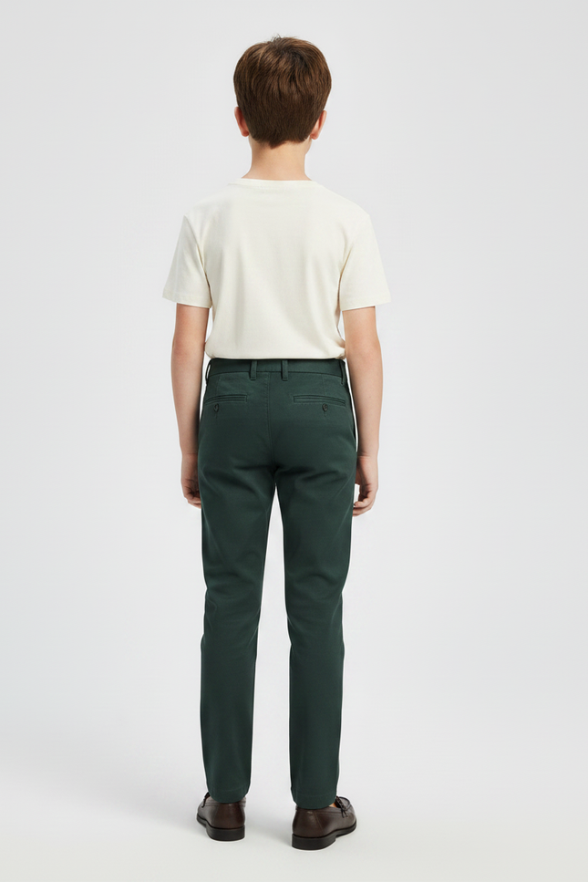 Pantalon Chino Vert Foncé Coupe Droite Confortable Garçon - Coton - vue 2