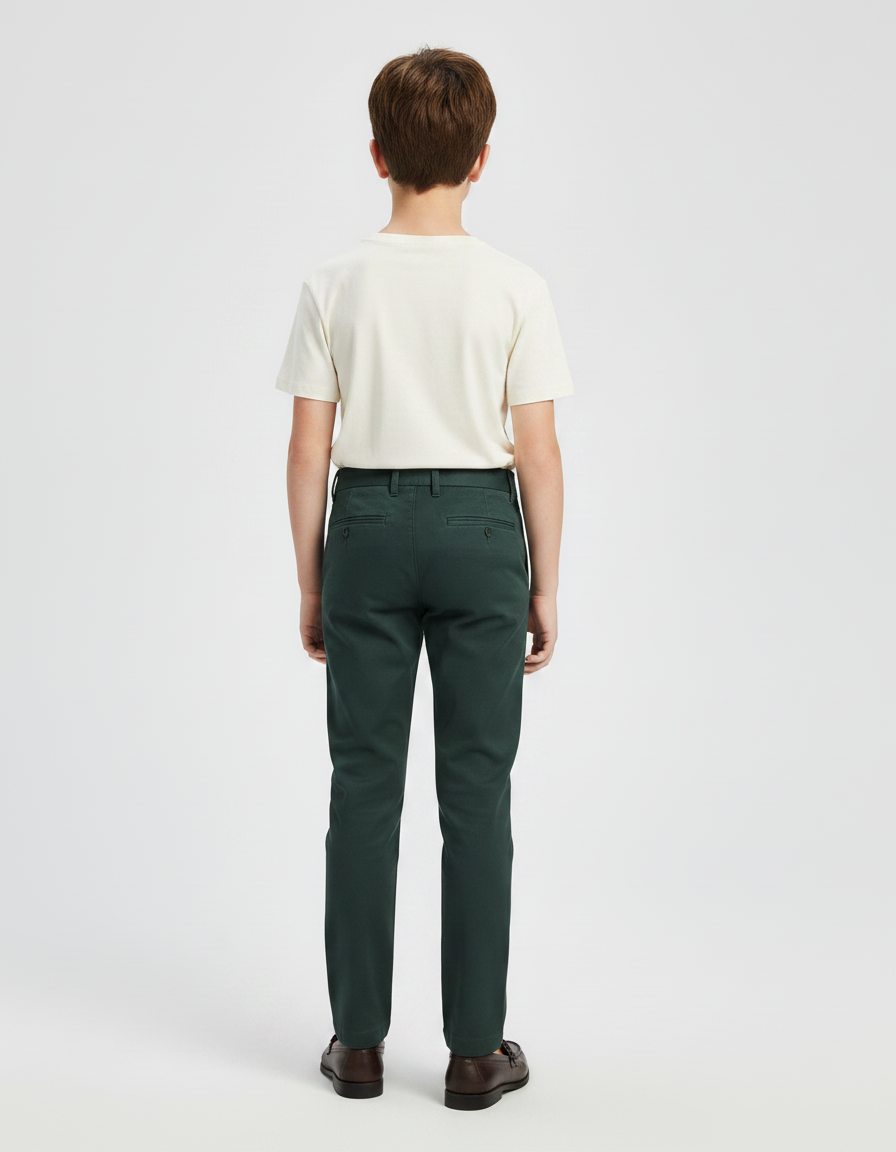 Pantalon Chino Vert Foncé Coupe Droite Confortable Garçon - Coton - vue 2