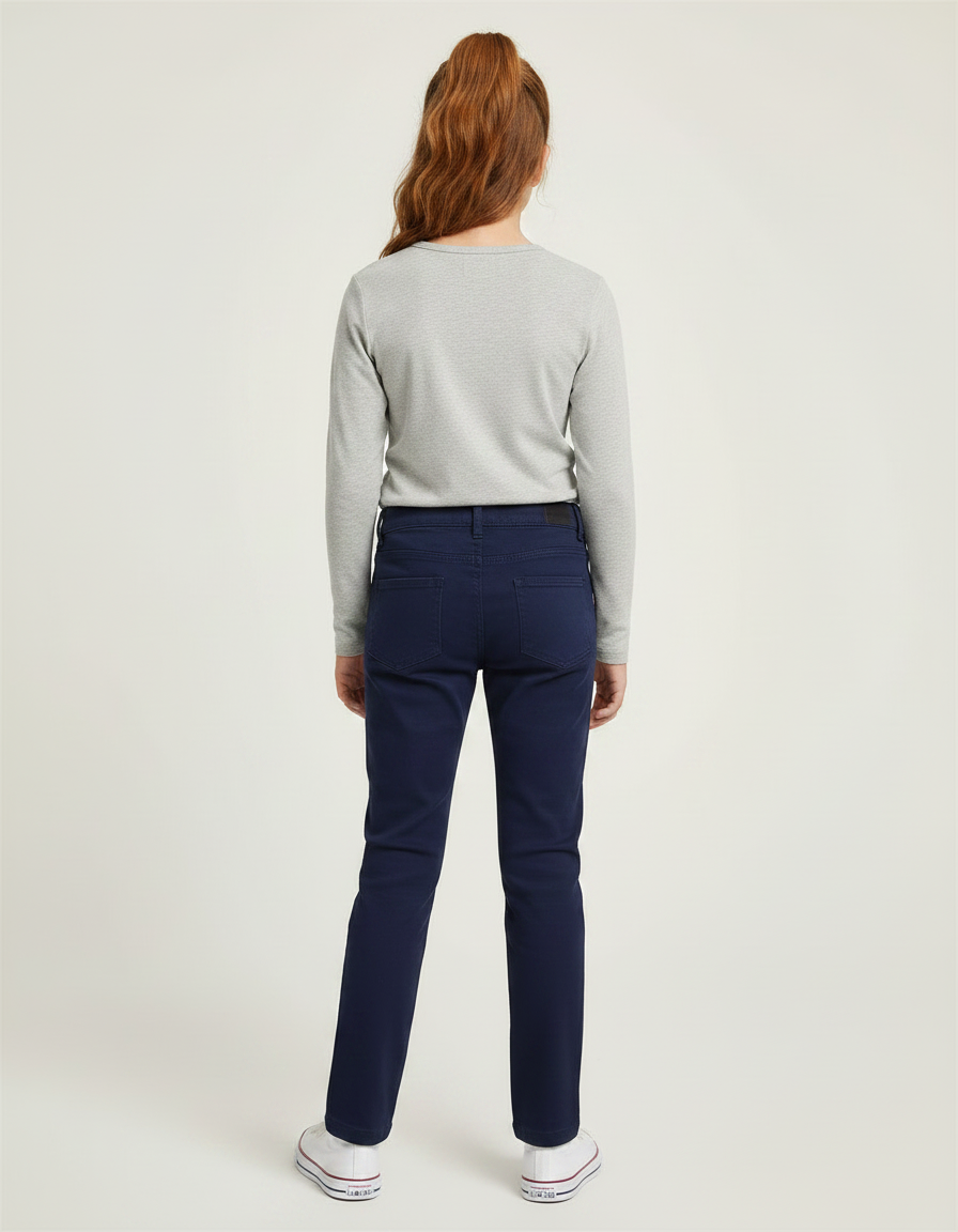 Pantalon Chino Bleu Marine Coton Slim Fille - vue 2