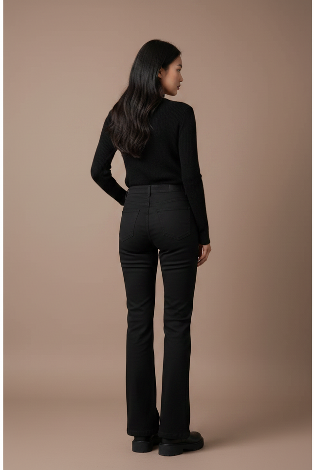Pantalon Chino Noir Évasé Taille Haute Élégant - Gabardine - vue 2