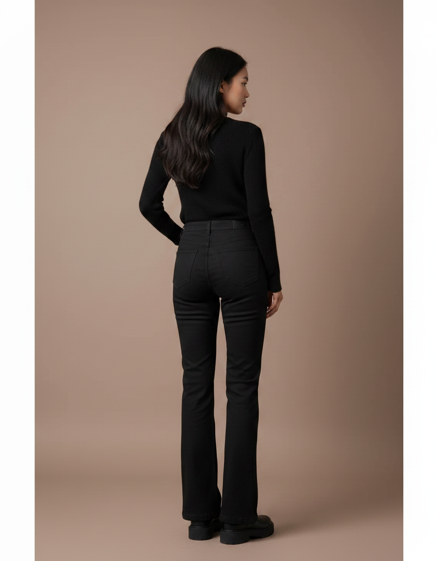 Pantalon Chino Noir Évasé Taille Haute Élégant - Gabardine - vue 2