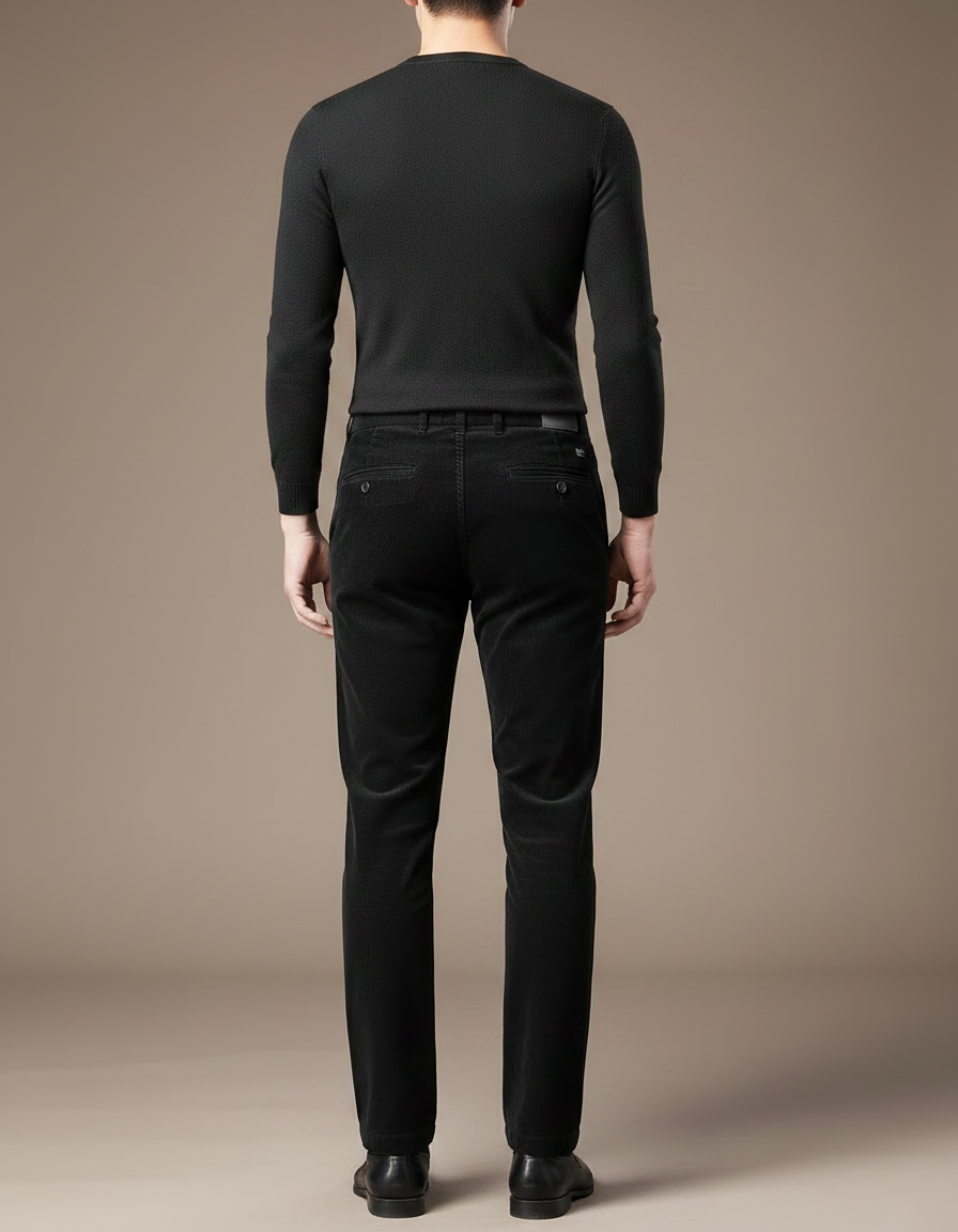 Pantalon Chino Noir Côtelé Droit Homme Décontracté - Cordé - vue 2
