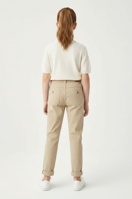 Pantalon Chino Kaki Coton Ample Décontracté Fille - vue 2