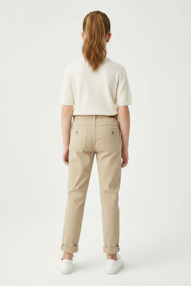 Pantalon Chino Kaki Coton Ample Décontracté Fille - vue 2