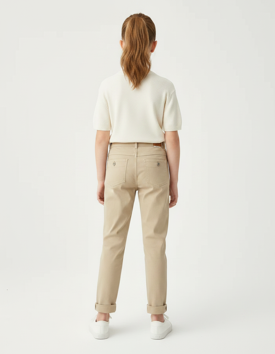 Pantalon Chino Kaki Coton Ample Décontracté Fille - vue 2