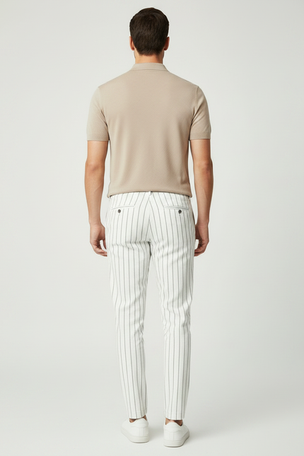 Pantalon Chino Blanc Rayé Slim Décontracté Homme - Coton - vue 2