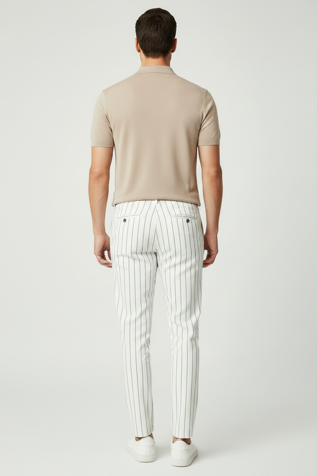 Pantalon Chino Blanc Rayé Slim Décontracté Homme - Coton - vue 2