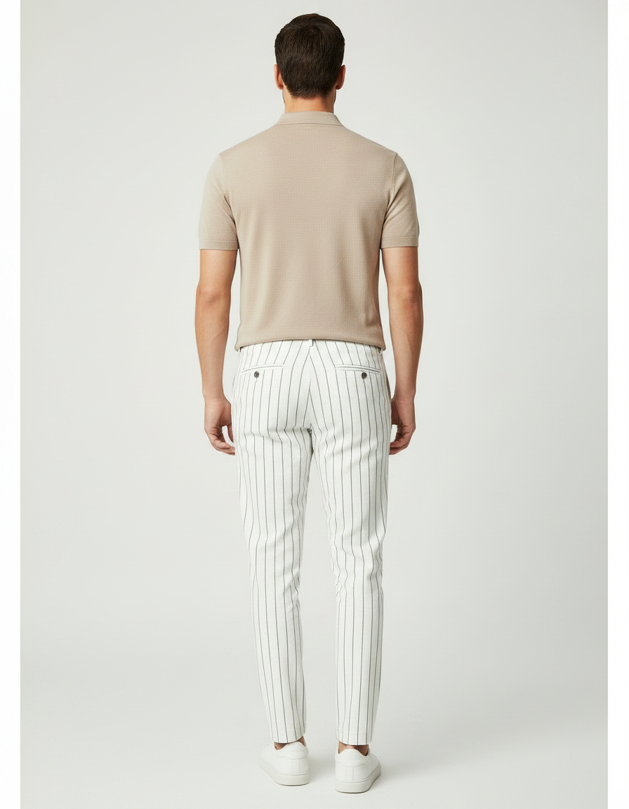 Pantalon Chino Blanc Rayé Slim Décontracté Homme - Coton - vue 2