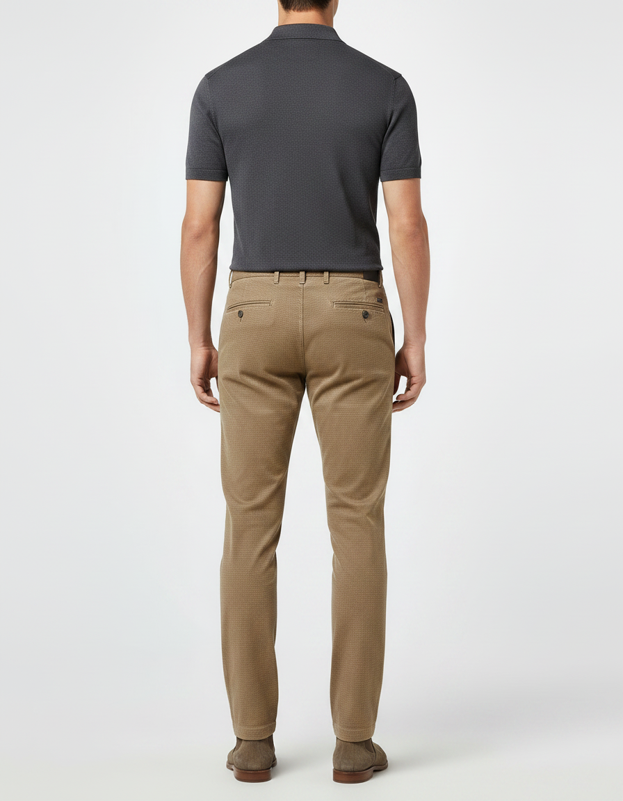 Pantalon Chino Imprime Homme - Camel Coton - vue 2