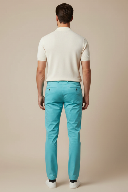 Pantalon Chino Homme Bleu Ciel Coton Droit Décontracté - vue 2