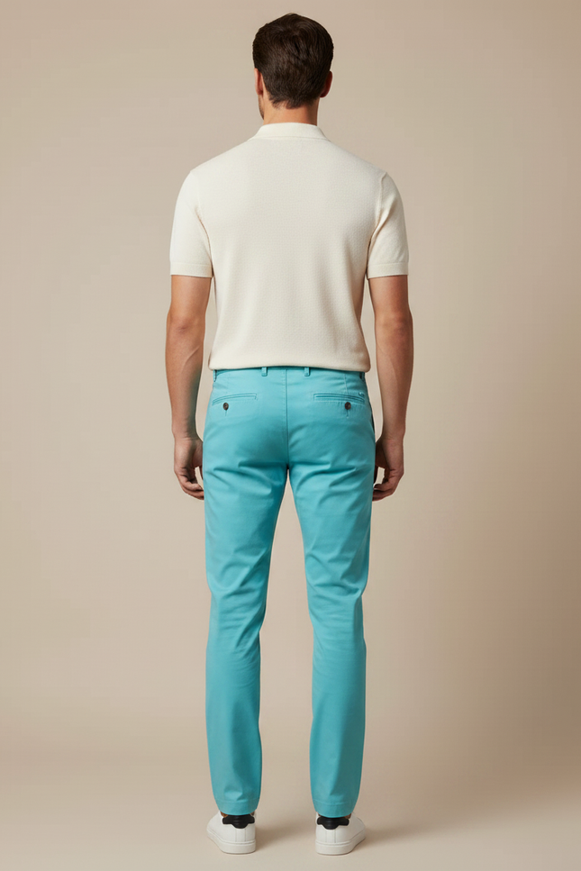 Pantalon Chino Homme Bleu Ciel Coton Droit Décontracté - vue 2