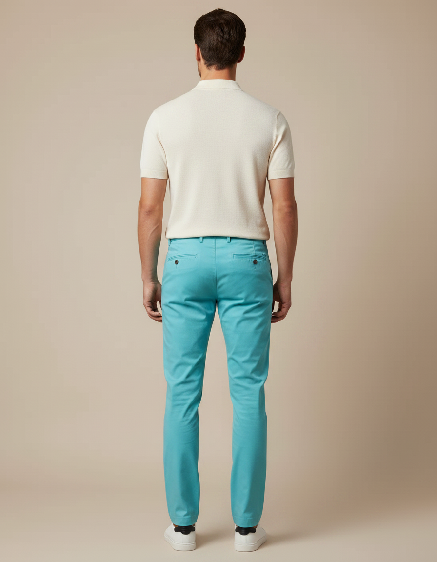 Pantalon Chino Homme Bleu Ciel Coton Droit Décontracté - vue 2