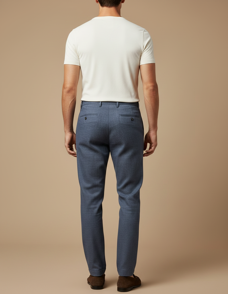 Pantalon Chino Bleu Marine Plissé Décontracté Homme - Laine - vue 2