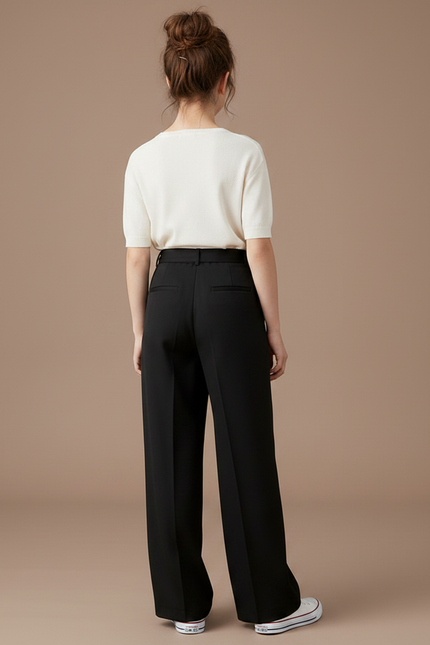 Pantalon Chino Noir Ample Fluide Cordon Élégant - Polyester - vue 2