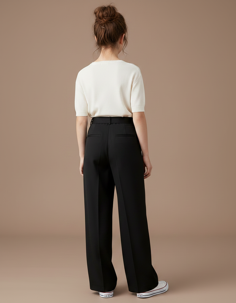 Pantalon Chino Noir Ample Fluide Cordon Élégant - Polyester - vue 2