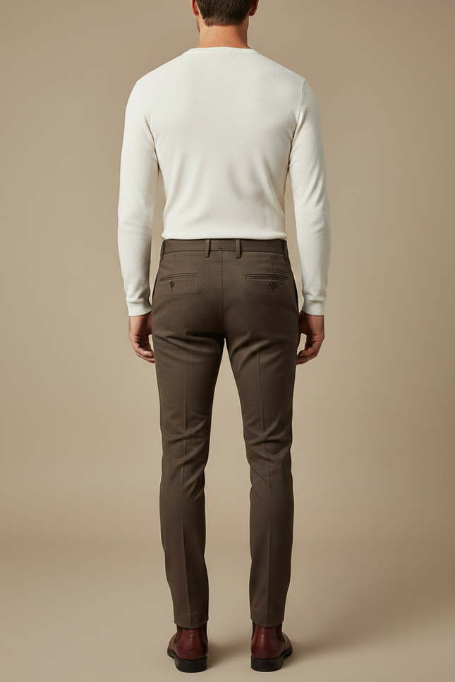 Pantalon Chino Marron Slim Rayé Élégant Homme - Gabardine - vue 2