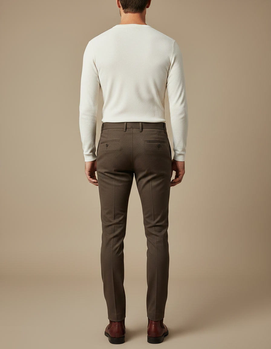 Pantalon Chino Marron Slim Rayé Élégant Homme - Gabardine - vue 2