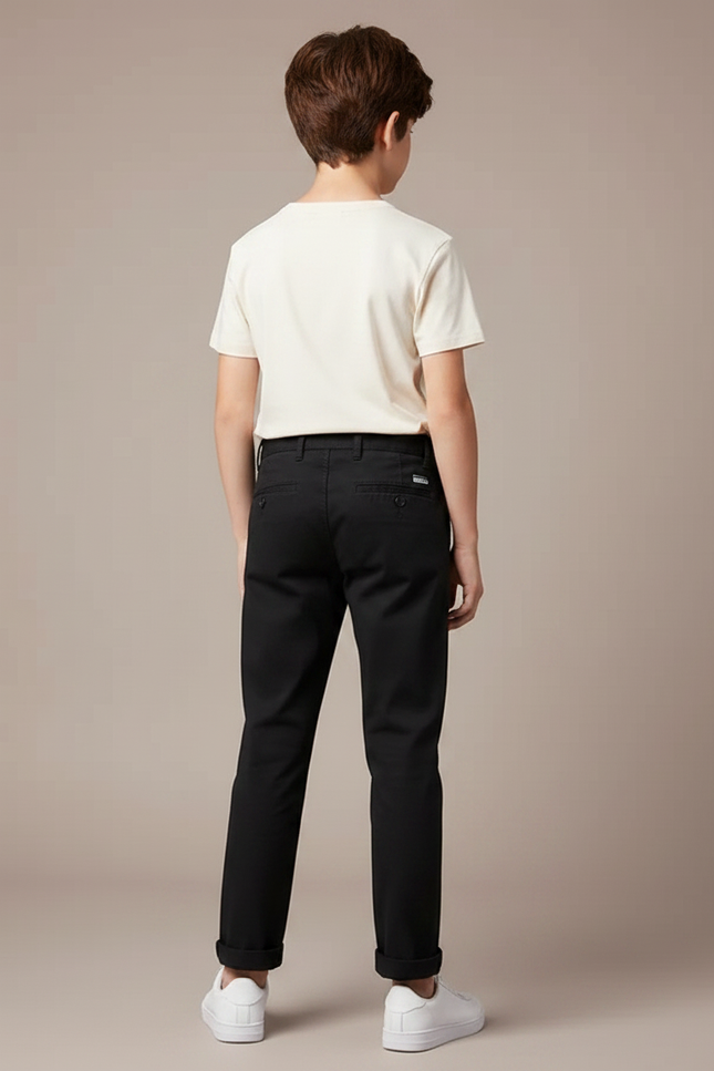 Pantalon Chino Noir Coton Droit Basique Enfant - vue 2