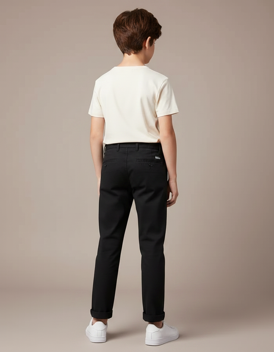Pantalon Chino Noir Coton Droit Basique Enfant - vue 2