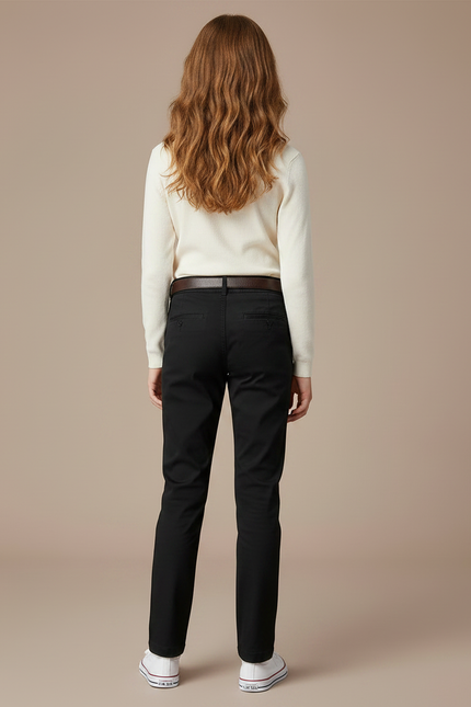 Pantalon Chino Noir Coton Coupe Droite Fille - Gabardine - vue 2