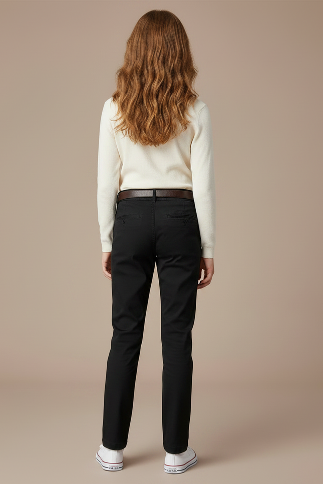 Pantalon Chino Noir Coton Coupe Droite Fille - Gabardine - vue 2