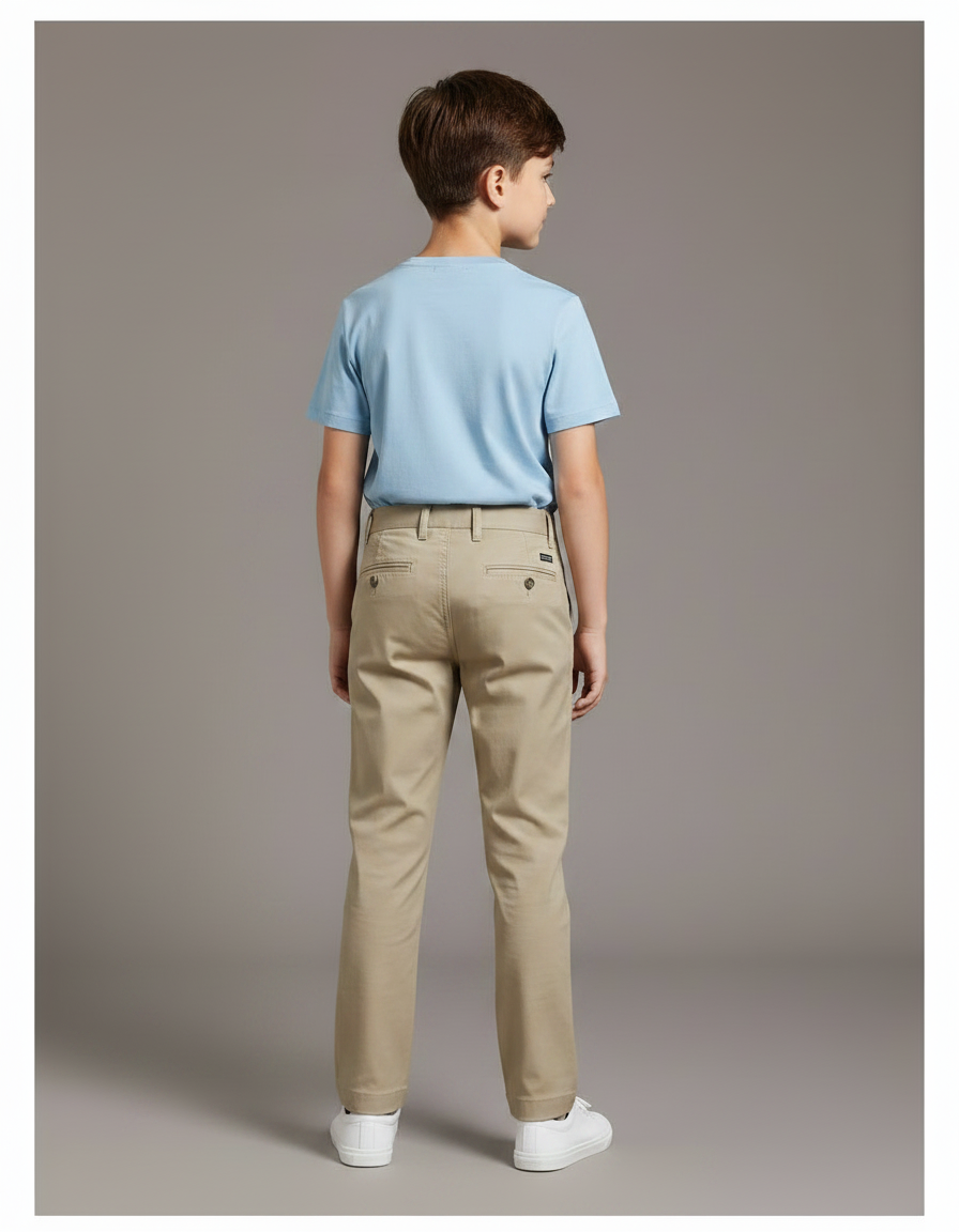 Pantalon Chino Beige Coton Droit Garçon Basique - vue 2