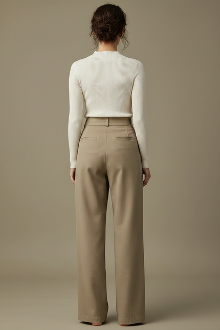 Pantalon Chino Femme Beige Fluide Taille Haute Décontracté - Gabardine - vue 2