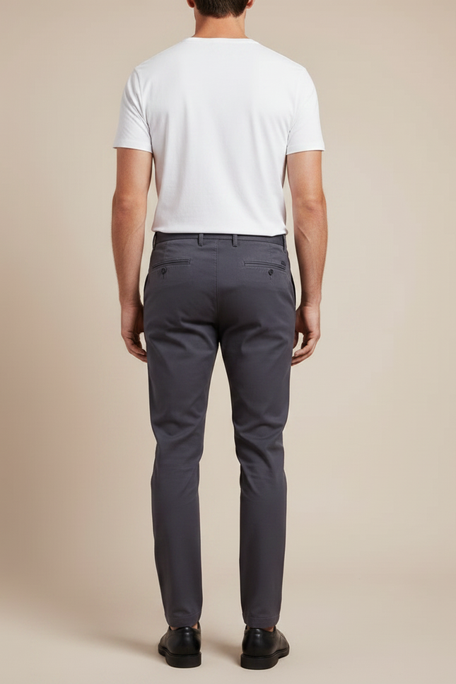Pantalon Chino Gris Coton Slim Décontracté Homme Moderne - vue 2